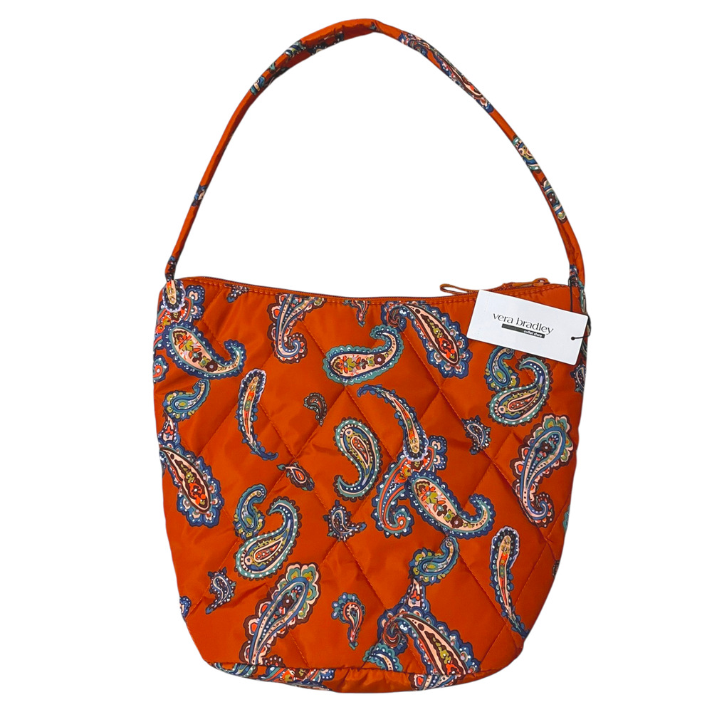 NEW Vera Bradley Orange Manor Paisley Slouchy Bucket Shoulder Bag Hand Purse
